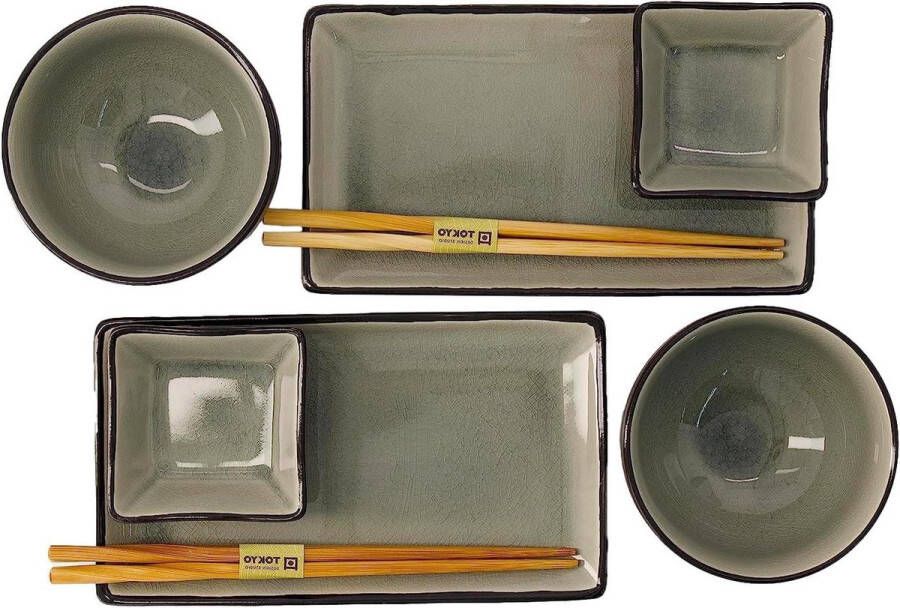 Glassy Grey set of 2 plates 2 sauce bowls 2 rice bowls 2 chopsticks 8-piece earthenware TOKYO design studio