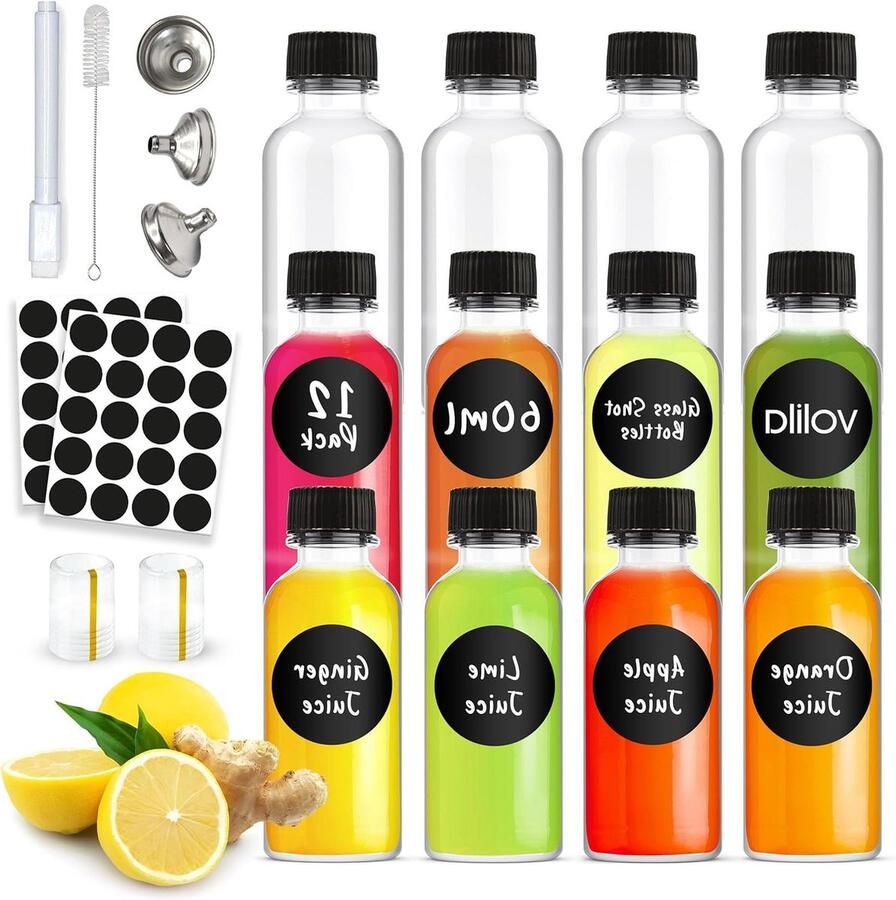 Glaswerk set van 12 Gember glazen potjes 60 ml voor oliën Reisflesjes met schenktrechter