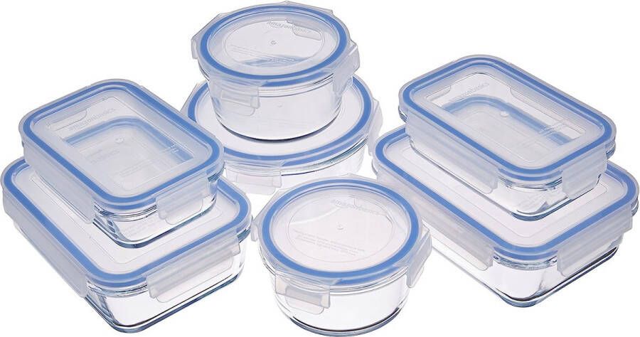Glazen afsluitbare voedselopslagcontainers 14 stuks (7 containers + 7 deksels) BPA-vrij plastic dekselslot