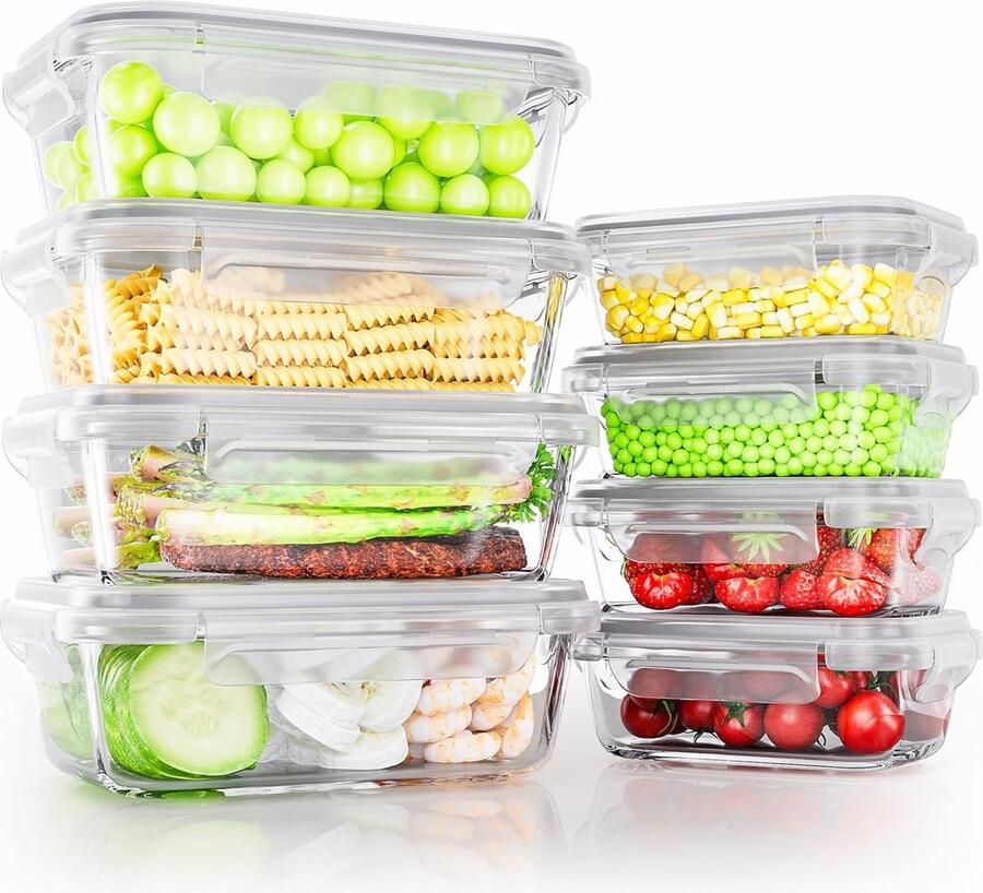 Glazen container met deksel 1040 ml 410 ml set van 8 vershouddozen meal prep dozen glazen kom lunchdozen glas voorraaddozen luchtdicht tupperdozen opbergdoos keuken BPA-vrij