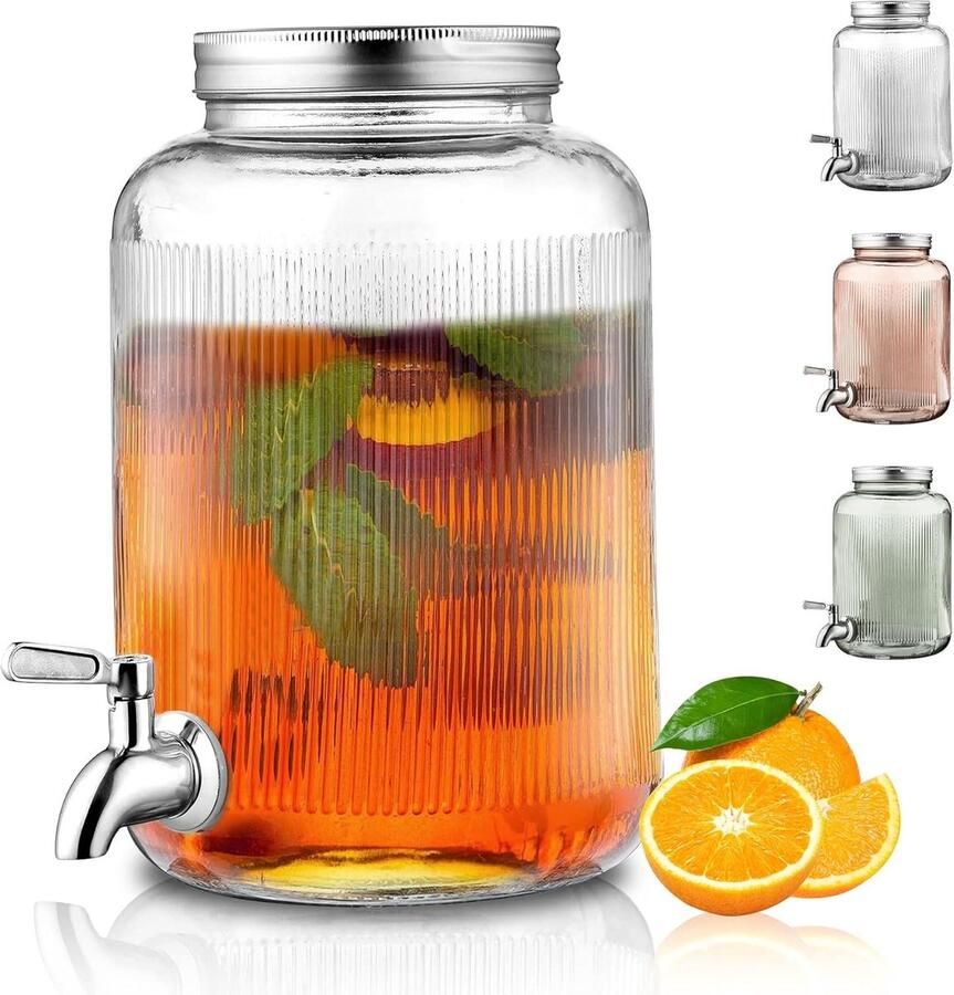 Glazen drankdispenser koelkast 4L Waterdichte roestvrijstalen kraan BBQ sapdispenser Picknicks en zwembadfeesten Transparant