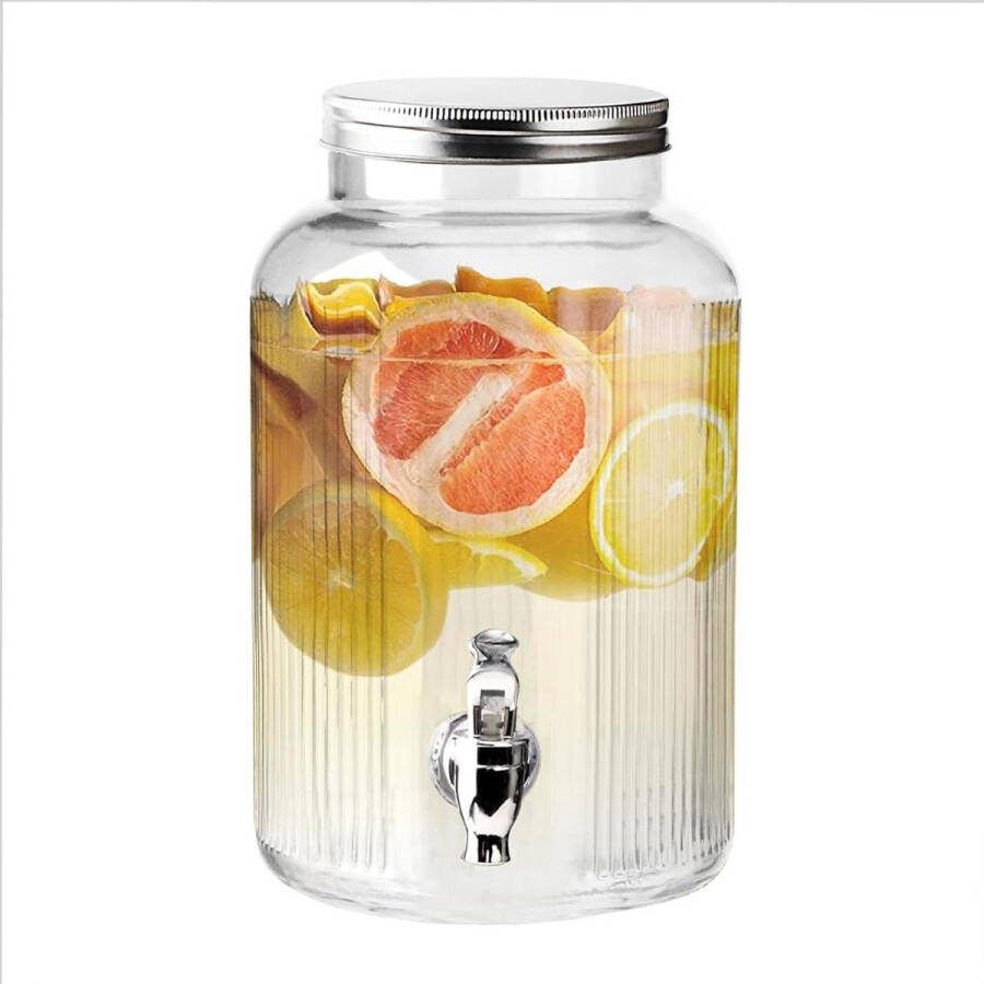 Glazen drankdispenser met kraan 55 liter inhoud veilig schroefdeksel retro ontwerp water sap cocktail