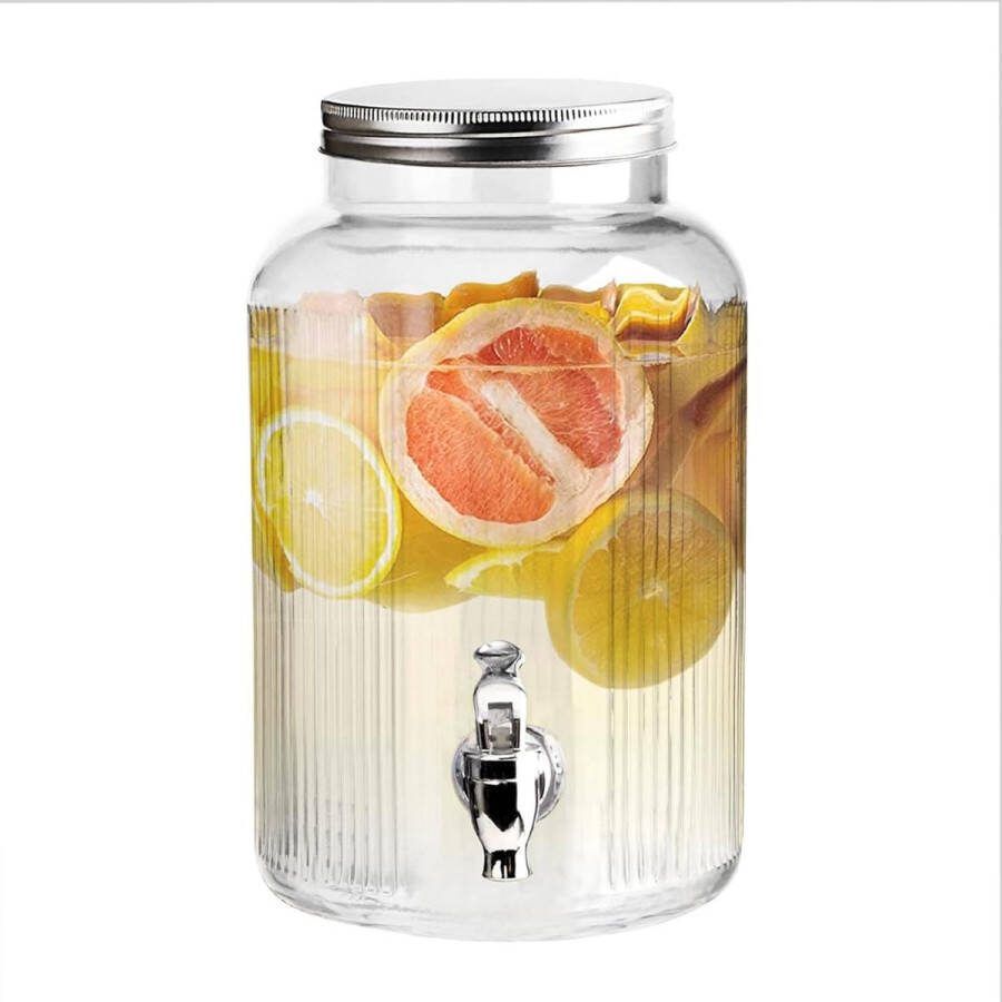 Glazen drankdispenser met kraan inhoud van 5 liter veilig schroefdeksel brede flessenhals retroglasontwerp perfect voor water sap cocktails en meer