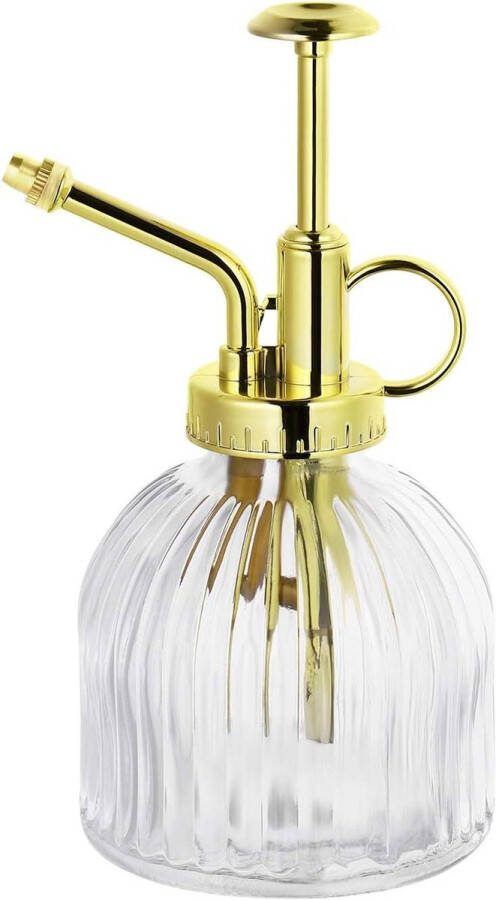 Glazen gieter vintage stijl plantensproeifles indoor vetplanten en kamerplanten transparant en goud