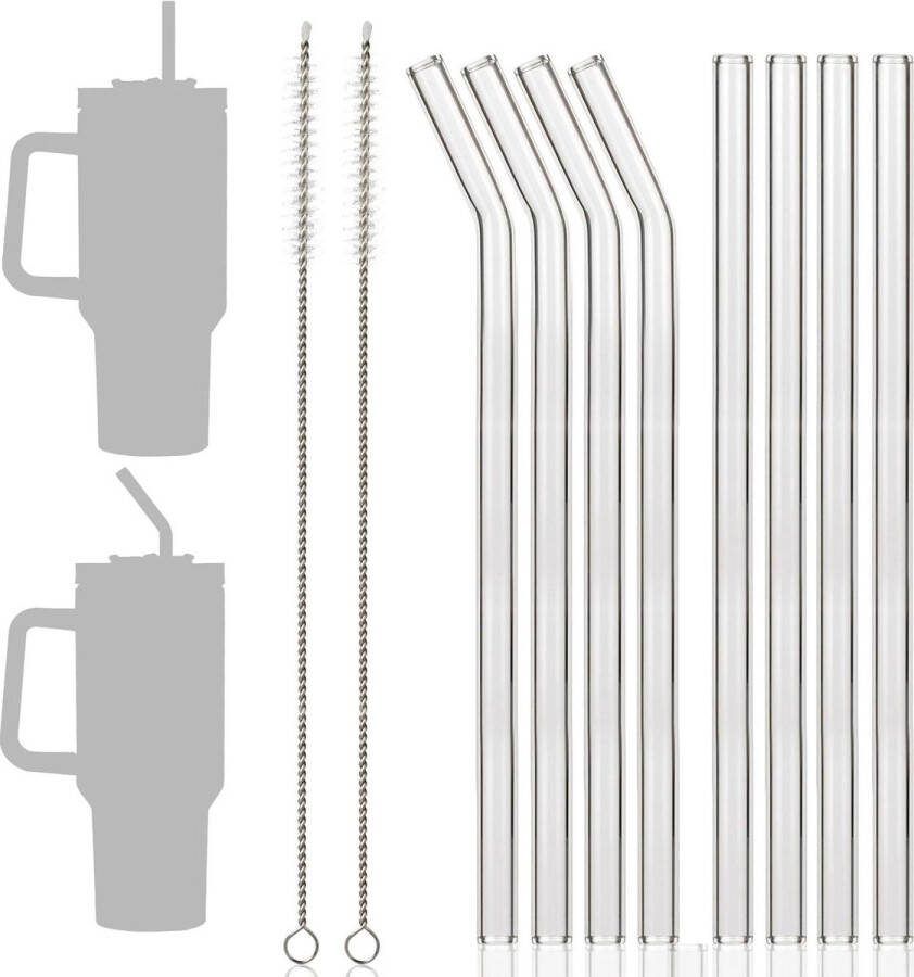 Glazen Herbruikbare Rietjes 8 Stuks Inclusief Reinigingsborstels Lang Tumbler Melk Boba Juice Travel (30 cm) Glazen rietjes