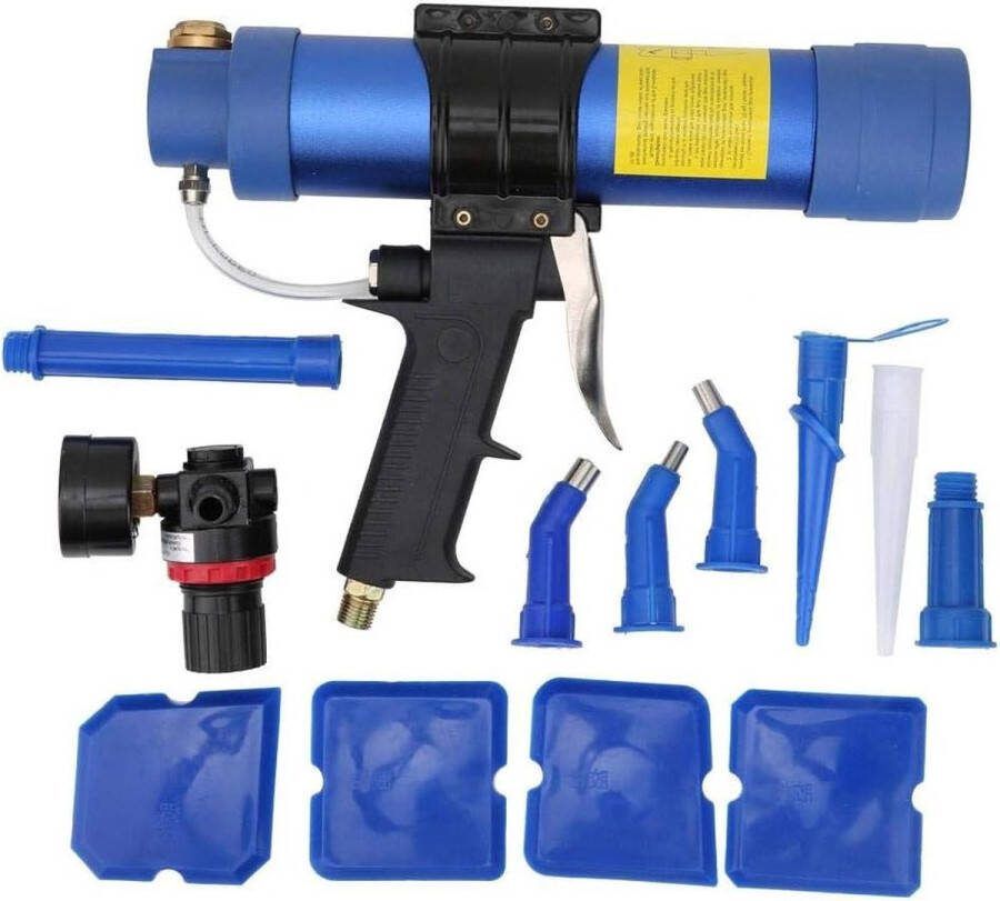 Glazen lijmpistool 310ML pneumatisch kitpistool met luchtdrukventiel inclusief lijmschraper en accessoires verstelbare snelheid
