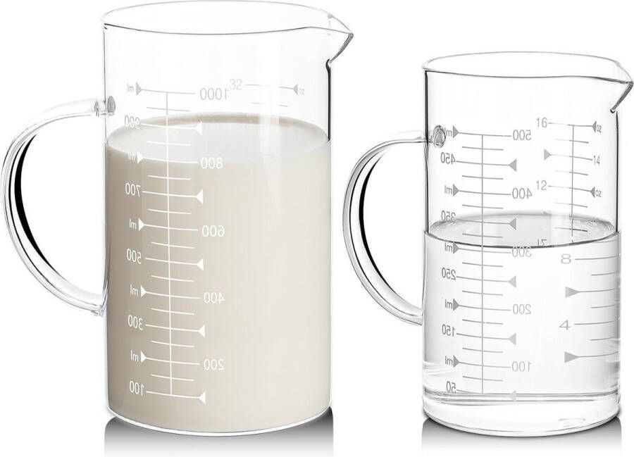 Glazen maatbekers set 1 l en 0 5 l borosilicaatglas BPA-vrij magnetronbestendig bakken koken mengen