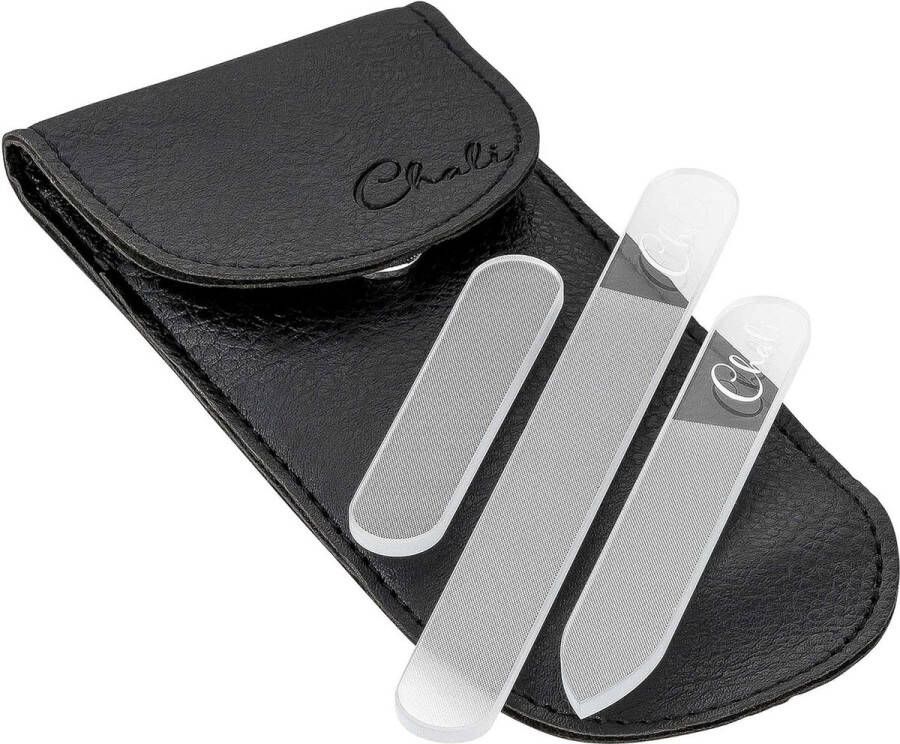 Glazen Nagelvijlen Set 3-delig met Etui Glasvijl 12cm 9cm 6cm voor Vingernagels en Teennagels Zachte Nagelverzorging voor Mannen en Vrouwen