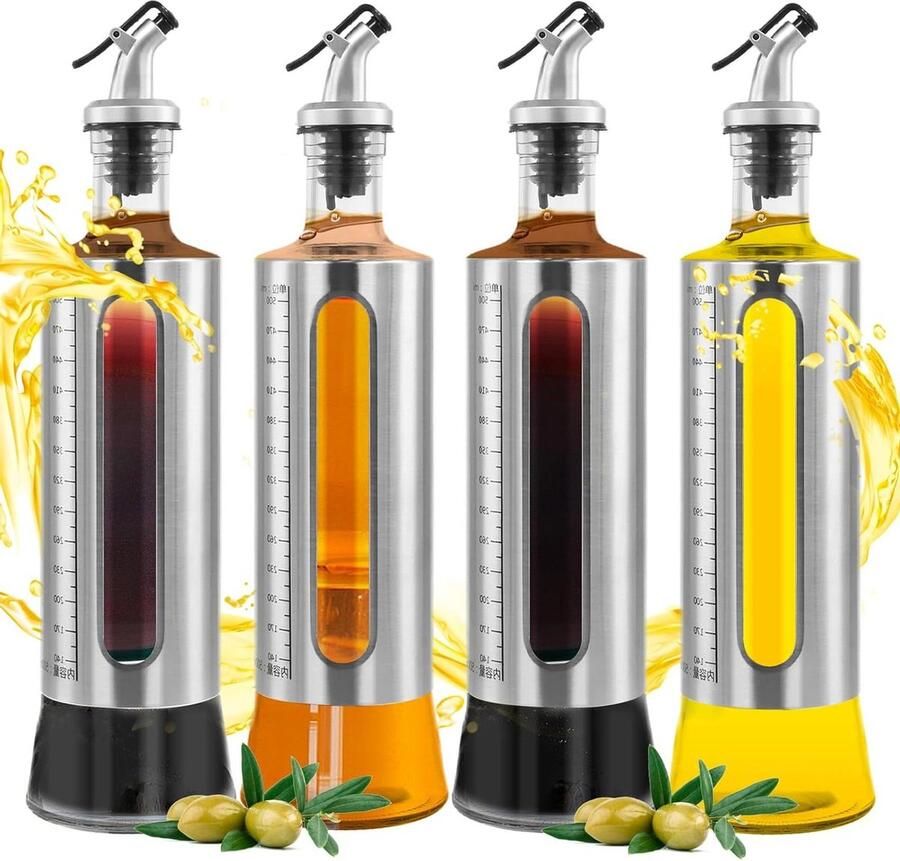 Glazen olieflessen druppelvrije oliefles 500 ml olijfoliedispenserset doseerder keuken barbecue salades transparant