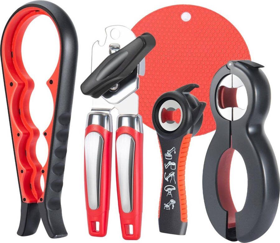 Glazen opener flesopener blikopener en ringopener 5 verpakkingen rubber glazen opener voor het openen van hardnekkige deksels ontwerp voor zwakke handen senioren artritis