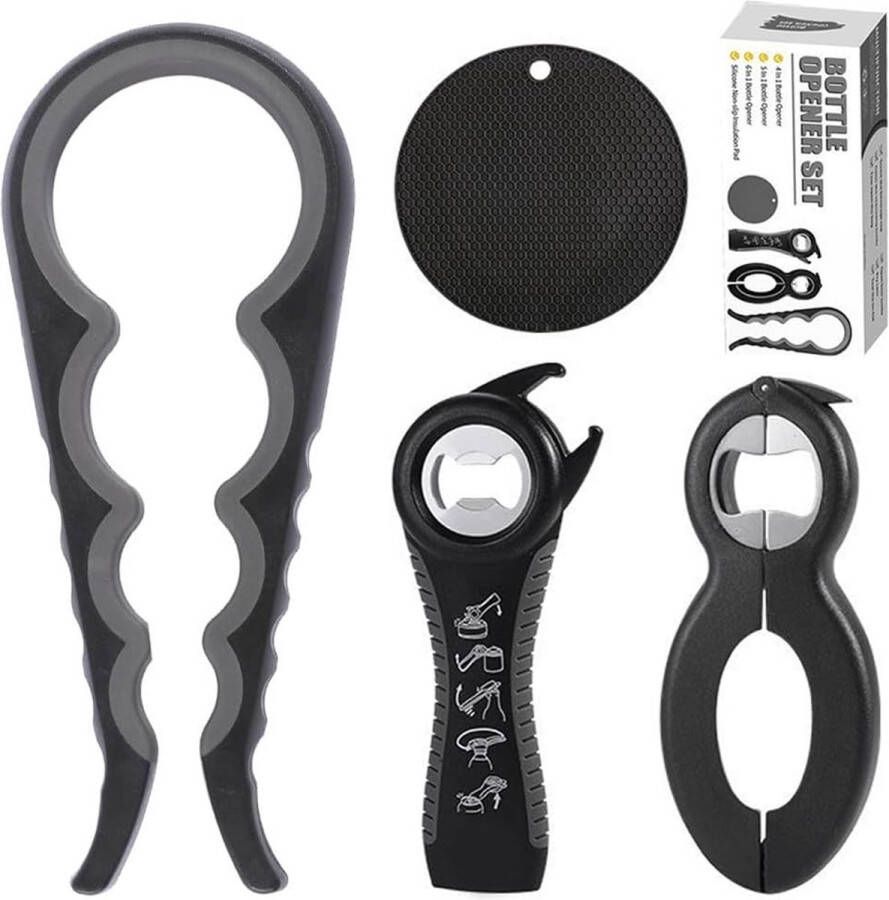 Glazen opener grijper 4 verpakkingen glasopener grijper flesopener voor senioren voor zwakke handen 6-in-1 5-in-1 glazen flesopener 4-in-1 glasopener + antislip dekselopener