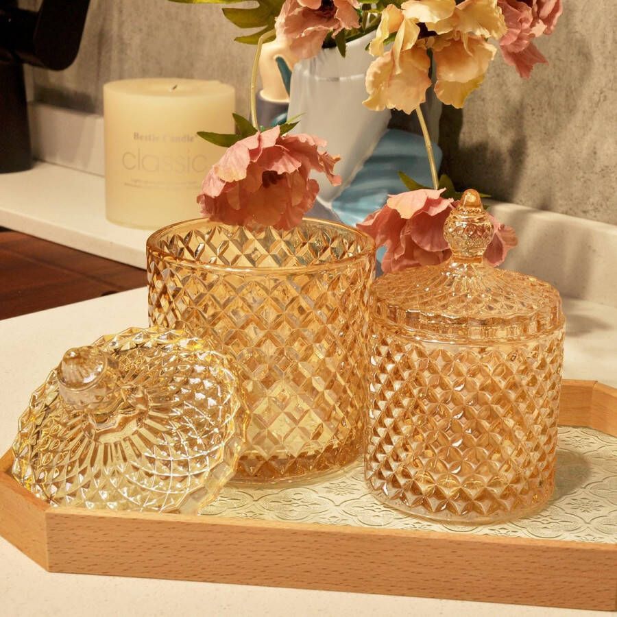 Glazen potten 2 stuks set badkamer opbergdoos schattige wattenstaafjesdispenser verzorgingsopberger glazen pot met deksel wattenstaafjes container (bruin)