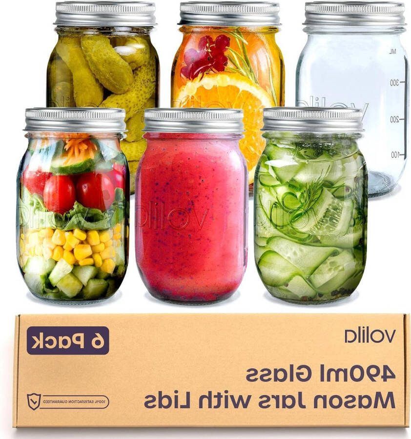 Glazen Potten Deksels 490 ml Mason Jar 6 Stuk Overnight Oats Inmaken Jam Maken 16oz Porta Biscotti Contenitore vetro