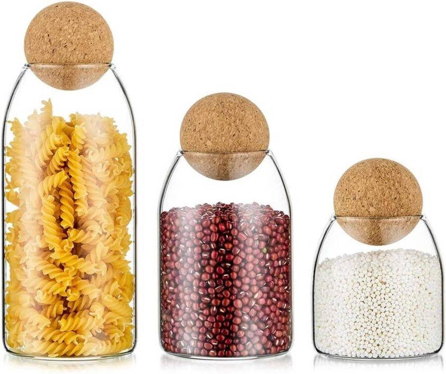 Glazen Potten Set Keukenopslag Containerset met Houten Deksel Luchtdichte Containers voor Pasta Meel Voorraadkast Ontbijtgranen Voedselopslag Aanrecht