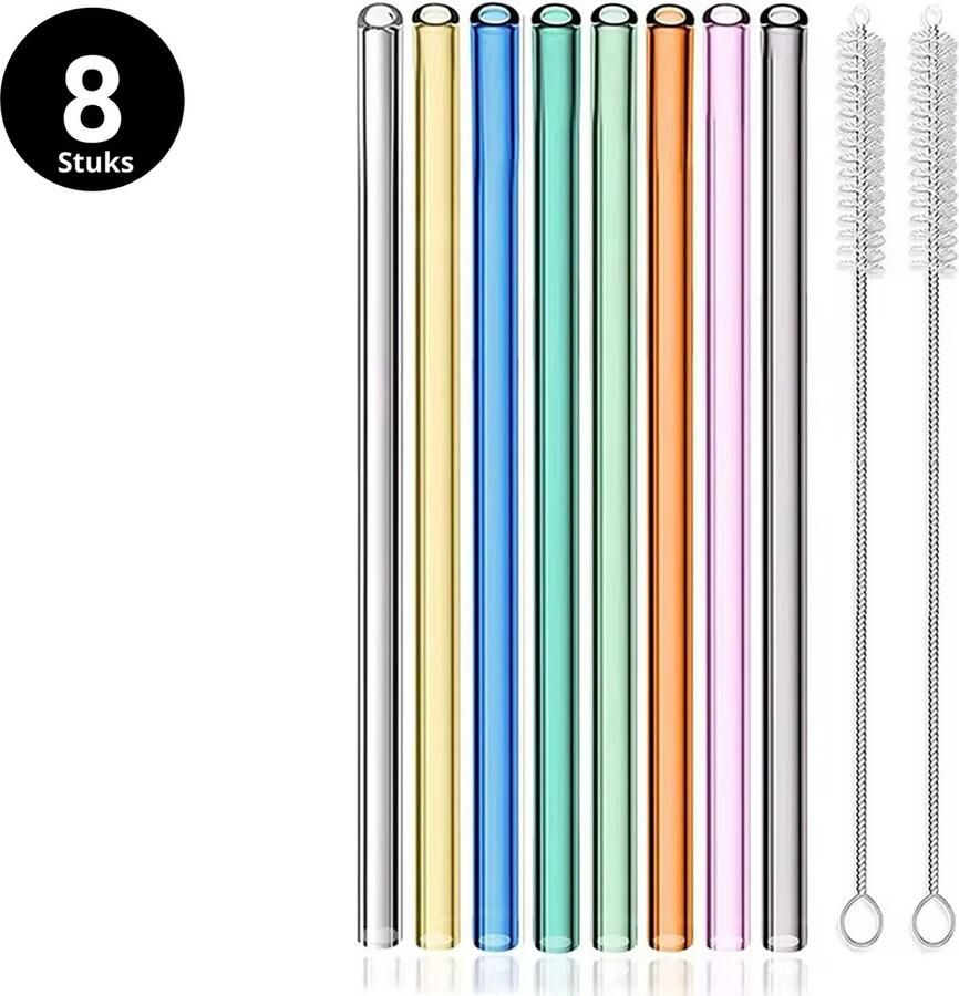 Glazen rietjes + 2 Schoonmaakborstels 8 stuks Recht Multi