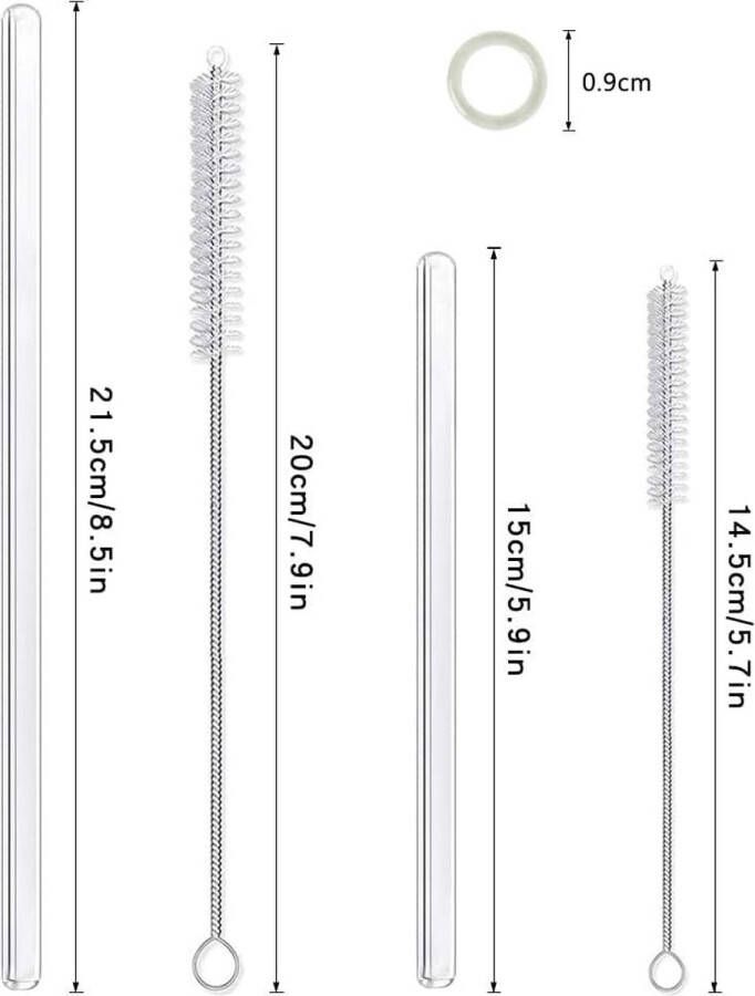Glazen rietjes herbruikbaar 16-DELIG 6 korte glazen rietjes + 6 lange rechte rietjes + 4 reinigingsborstels geschikt voor bubbelthee slush cocktail sappen