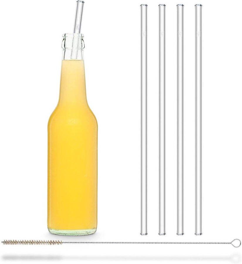 Glazen rietjes recht 27 cm lang 4 stuks inclusief reinigingsborstel vaatwasmachinebestendig Glazen rietjes