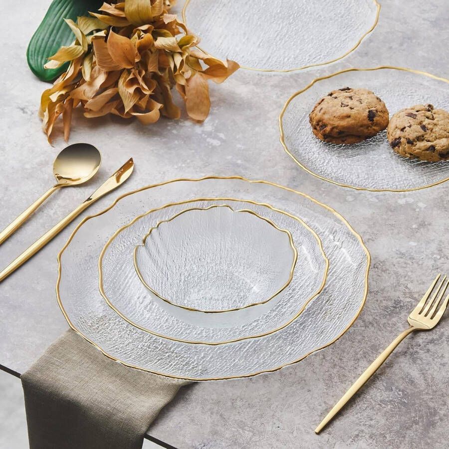 Glazen Servies Set voor 4 Personen 12-delig Transparant Goud Bordenset
