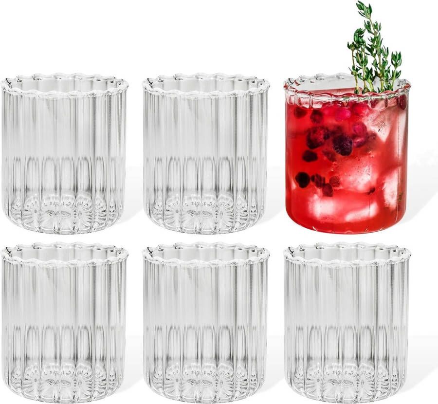 Glazen set van 6 Design Vintage Streep Glas Noorwegen Kort drinkglazen ijskoffieglazen cocktailglazen longdrinkglazen water thee koffie sap vaatwasmachinebestendig duurzaam 200 ml