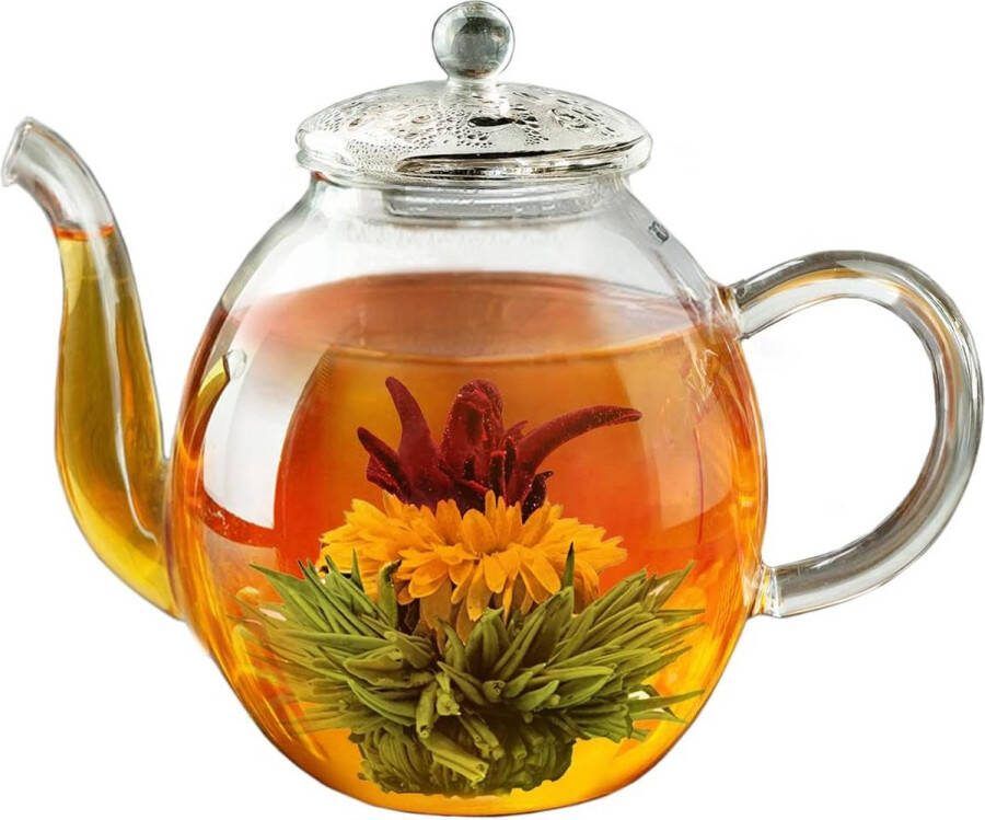 Glazen theepot 1.5l 3-delige theepot met geïntegreerde roestvrijstalen zeef en glazen deksel ideaal voor het bereiden van losse thee druppelvrij alles-in-één
