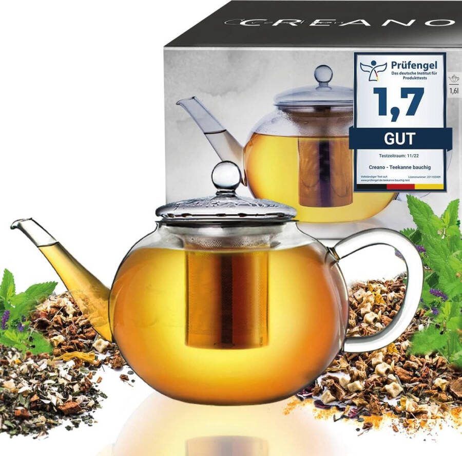 Glazen theepot 3-delige theepot met geïntegreerde roestvrijstalen zeef en glazen deksel ideaal voor het bereiden van losse thee druppelvrij