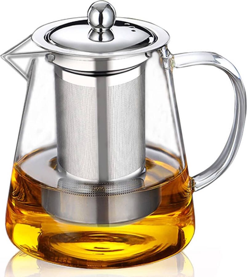 Glazen theepot 750 ml BOWD met hittebestendige roestvrijstalen theezeef voor thee koffie water karaf melkcontainer sapkruik kan worden gebruikt in magnetron veilig borosilicaatglas (750 ml 25 Qz)