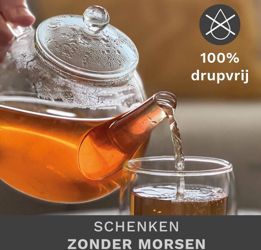 Glazen theepot 800ml 3-delig theepot met geïntegreerde roestvrijstalen zeef en glazen deksel ideaal voor het bereiden van losse thee druppelvrij all-in-one