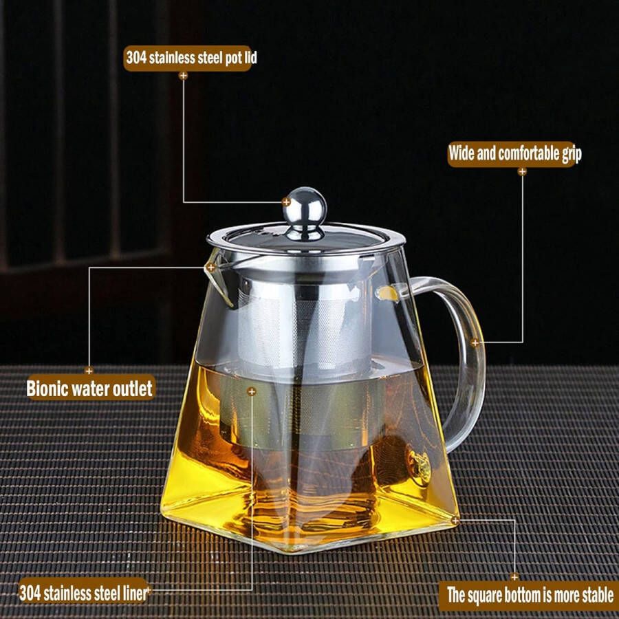 Glazen theepot met infuser 550 ML borosilicaat theepot met roestvrijstalen zeef en deksel theepot voor losse thee clear thepotten met hittebestendige