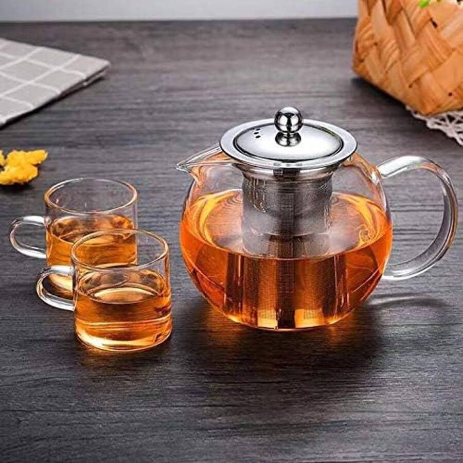 Glazen theepot met infuser 600 ML borosilicaat theepot met roestvrijstalen zeef en deksel theepot voor losse thee clear thepotten met hittebestendige(Rotunditeit)