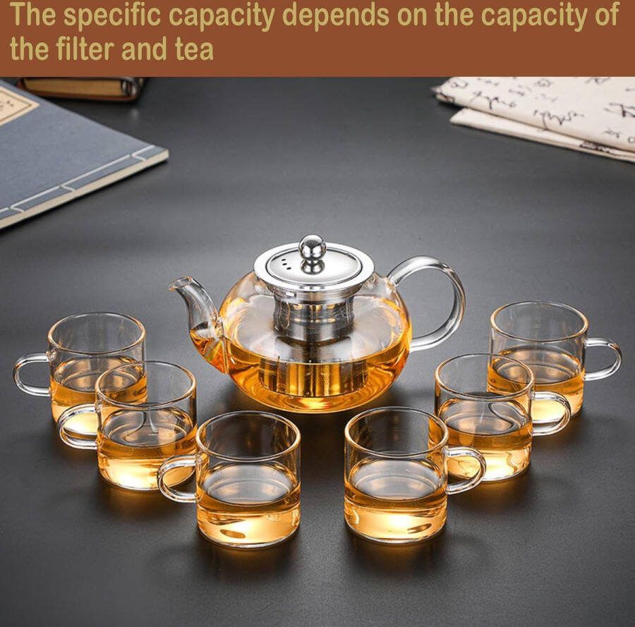 Glazen theepot met infuser 600 ML borosilicaat theepot met roestvrijstalen zeef en deksel theepot voor losse thee clear thepotten met hittebestendige