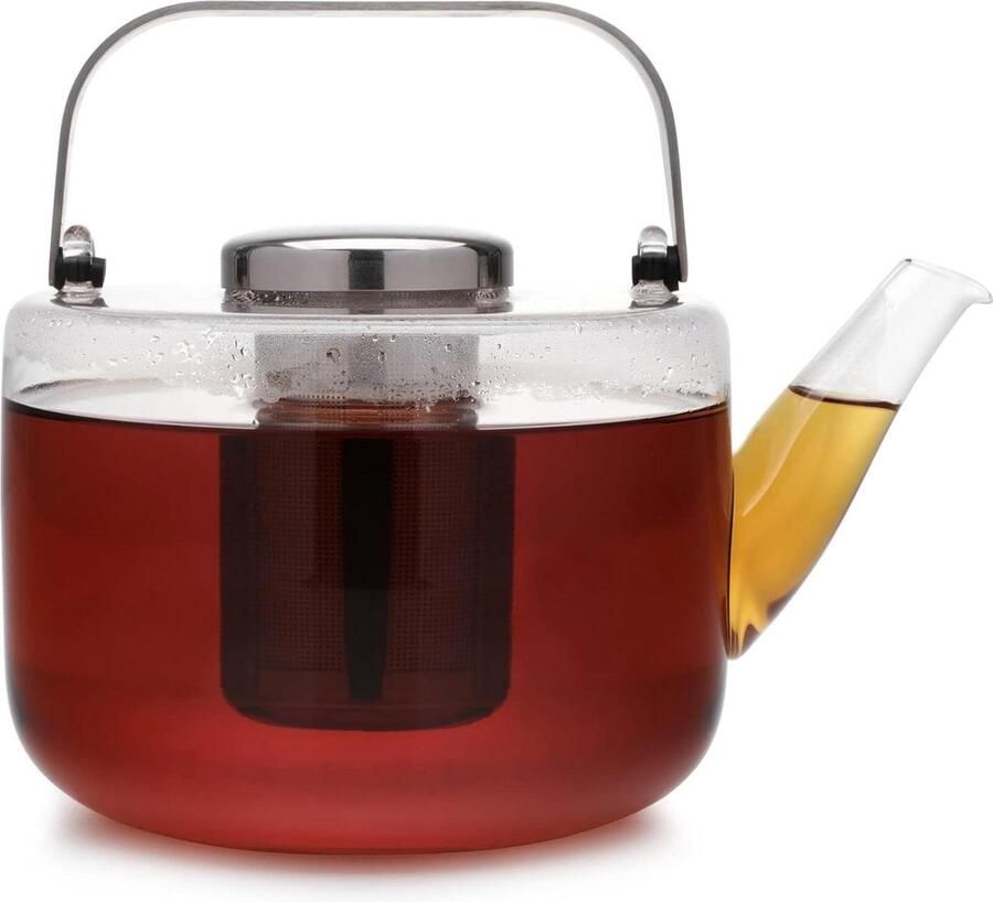 Glazen Theepot met Zeef en Drupvrij Theepot met Theezeefje en Handvat Geschikt voor Losse Thee 1 3L