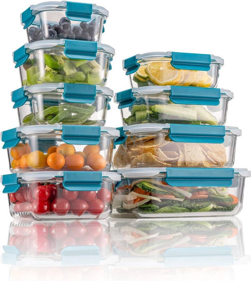 Glazen vershouddozen set meal prep dozen voor levensmiddelen 18 delen (9 containers 9 transparante deksels) vaatwassers magnetron- en vriezervriendelijk lekvrij BPA-vrij