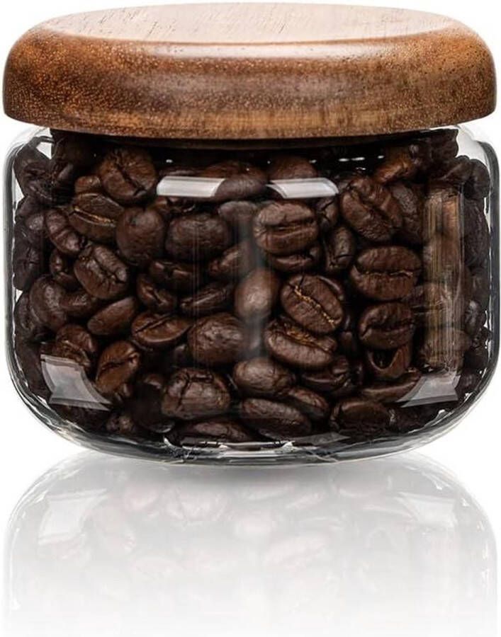 Glazen voedselopslagcontainers houten deksels kleine koffiepotten voorraadkast organisatie nachtelijke haver granen rijst snoep 10 oz 300 ml Koffiepot