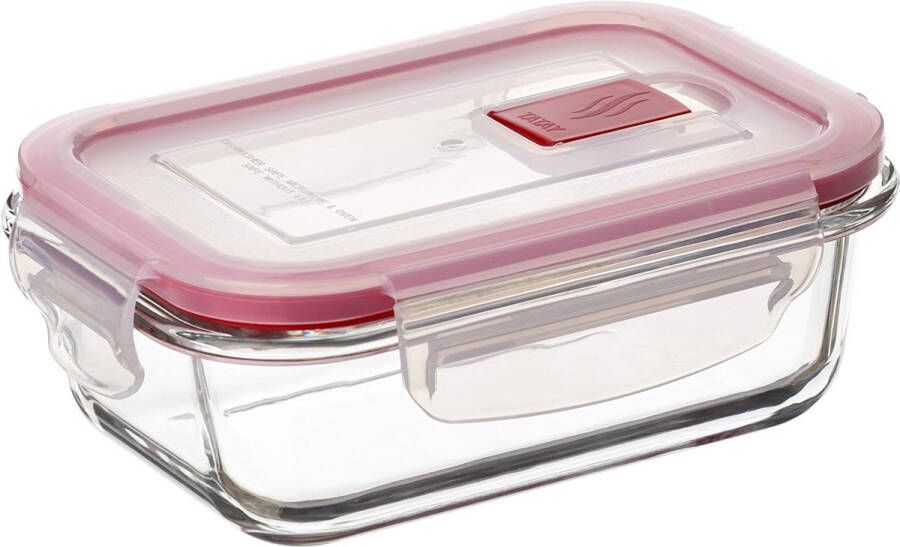 Glazen voedselopslagcontainers luchtdicht capaciteit van 0 37 liter clipdeksel BPA-vrij geschikt voor magnetron vaatwasser oven en vriezer. Rood Afmetingen: 11 2 x 15 2 x 5 7 cm