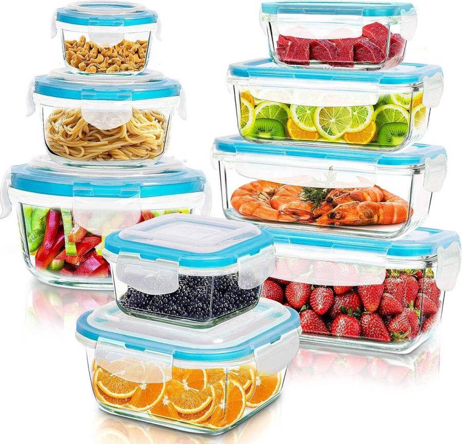 Glazen voorraadbus voor levensmiddelen 18 stuks vaatwasmachinebestendig magnetron- en vriezervriendelijk lekvrij BPA-vrij opbergcontainers met deksels Meal prep bakjes