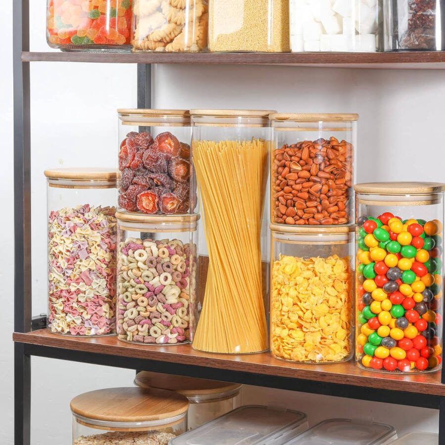 Glazen voorraadpotten met deksels set van 3 hoog borosilicaatglas luchtdichte keukencontainer cilinder doorzichtige conserveringscontainers met deksel opbergen van ontbijtgranen kruiden (800 1000 2200 ml)