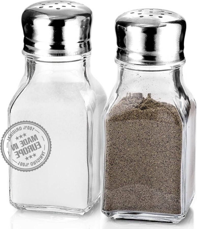 Glazen zout en pepershakers set 100% loodvrij roestvrijstalen deksels kruidenshaker zout-peper potten kruidenshakers zoutpeper shakers Zoutvaatje
