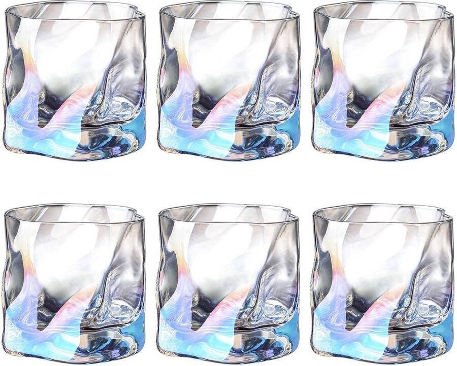 Glazenset 6-delig 200 ml onregelmatige kristallen whiskyglazen drinkglazen ijskoffieglazen cocktailglazen longdrinkglazen water thee koffie sap vaatwasmachinebestendig kleurrijk