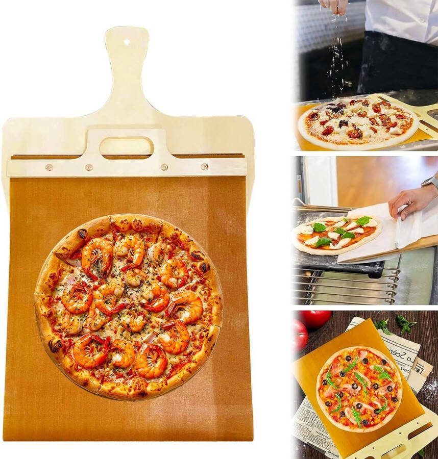 Glijdende pizzaschep 11 8 * 22 8 inch glijdende antiaanbakpizzaschep met handvat glijdende pizzaovenspatel met ophanggat dat pizza overbrengt