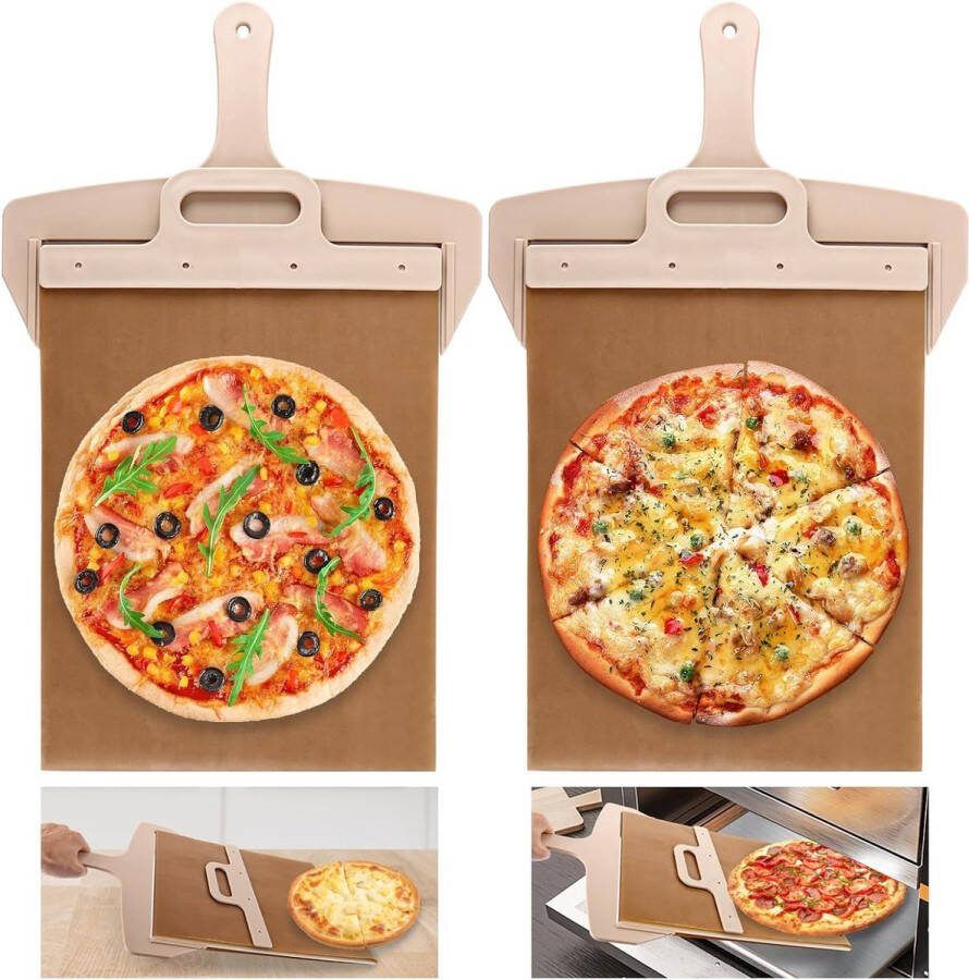 Glijdende pizzaschep 58 x 30 cm glijdende pizzaschep met handvat pizzaschep Pala Pizza glijdende pizzaschep die pizza perfect overdraagt houtkleur 2 stuks