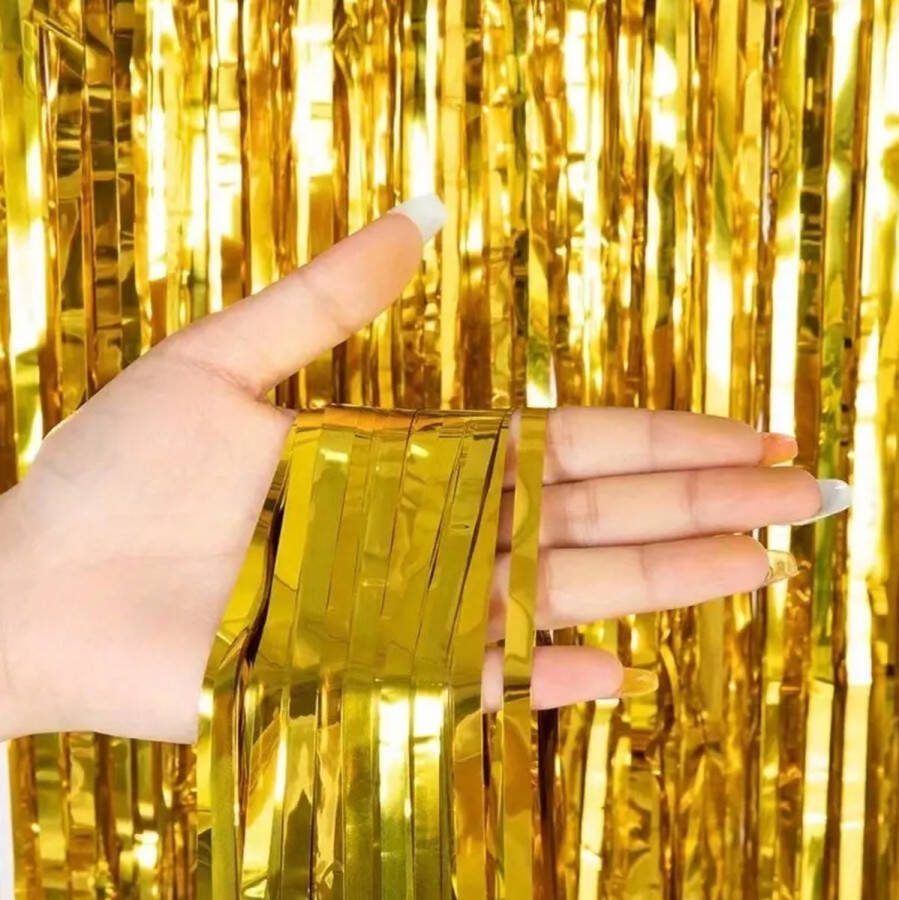 Glitter gordijn goud 200cm x 100cm slingers feest gold