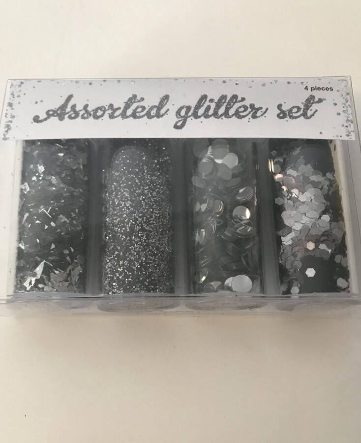 Glitter Poeder Nail Art Assorti Glitter Set 4 Stuks Zilver Nagel Decoratie Strass