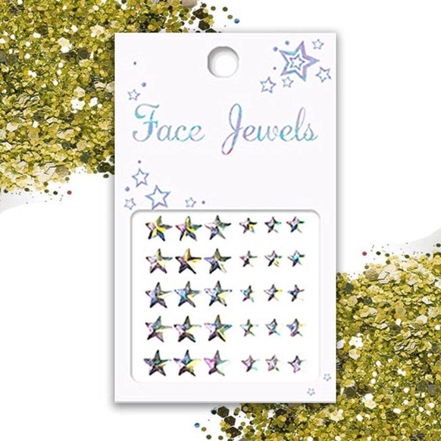 GlittersXL Festival Face Jewels (Diamant Sterren) [Dots Strass Steentjes met zelfklevend Plaklaag Sticker Diamantjes voor Lichaam en Gezicht Festival tattoo set outfit glitter Juwelen Face Glitterstiften tattoos kinderen]