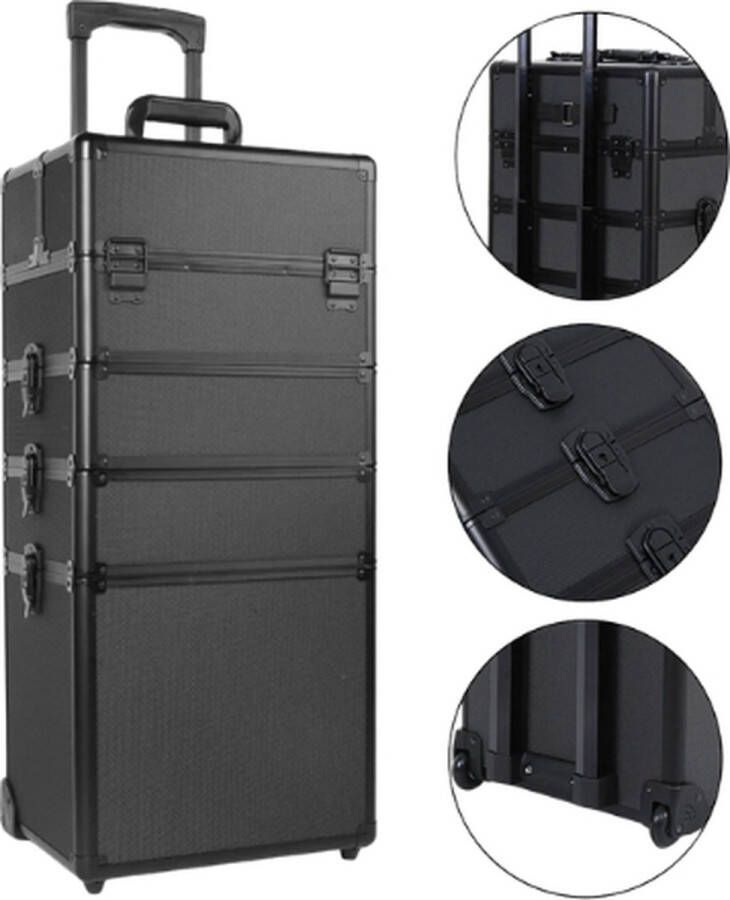GlobeGoods Makeup trolley 4 In 1 Trolley- Kappers Make-Up Beauty Cosmetica Koffer Met Wielen Zwart