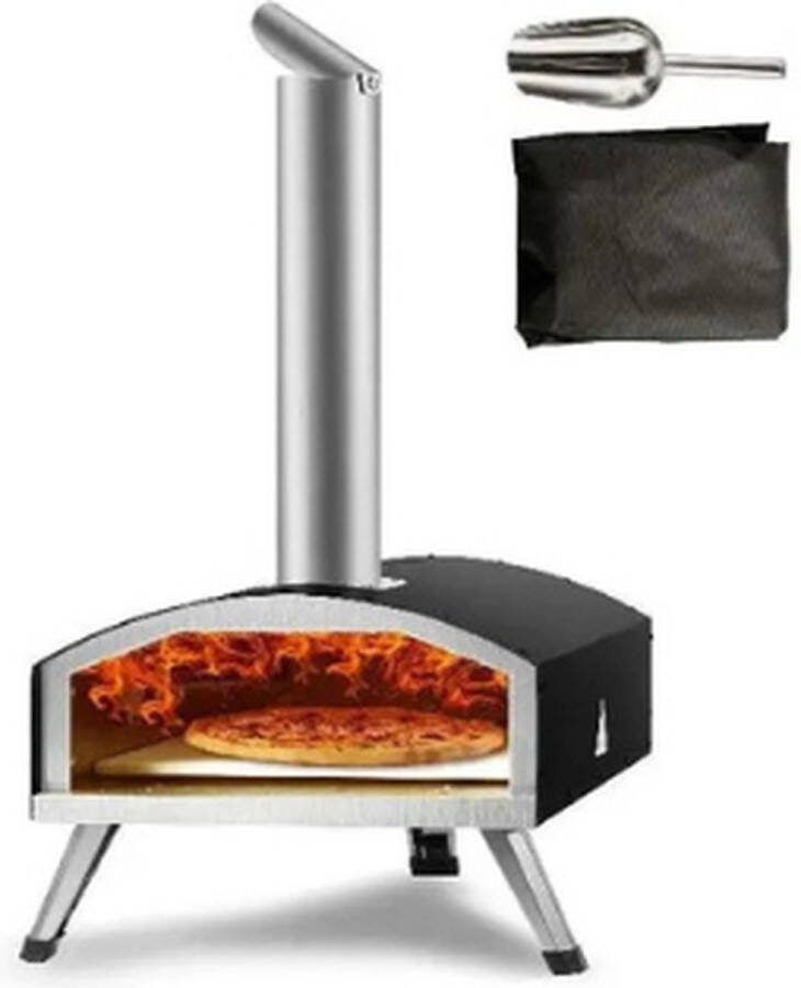 GlobeGoods Pizzaoven Buitenoven Grill Houtskool Draagbaar Roestvrijstaal 22x16x27 Zwart