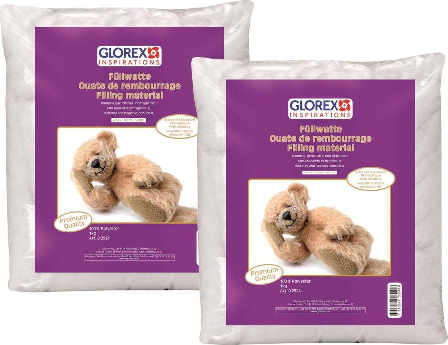 Glorex Hobby vulmateriaal 2x polyester 1 kilo gram voor knuffels kussens wit donzig