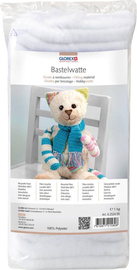 Glorex Hobby vulmateriaal wattevlies wasbaar voor knuffels kussens kleding 1x kilo polyester watten laagjes vulwatten