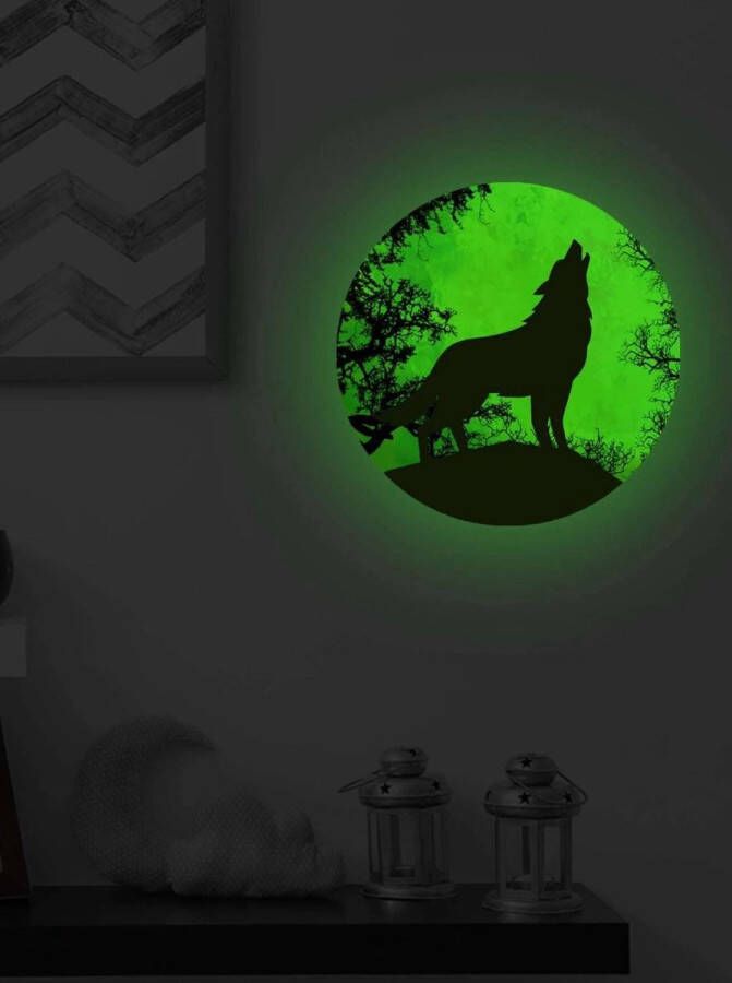 Glow in the dark muursticker wolf 29x29cm