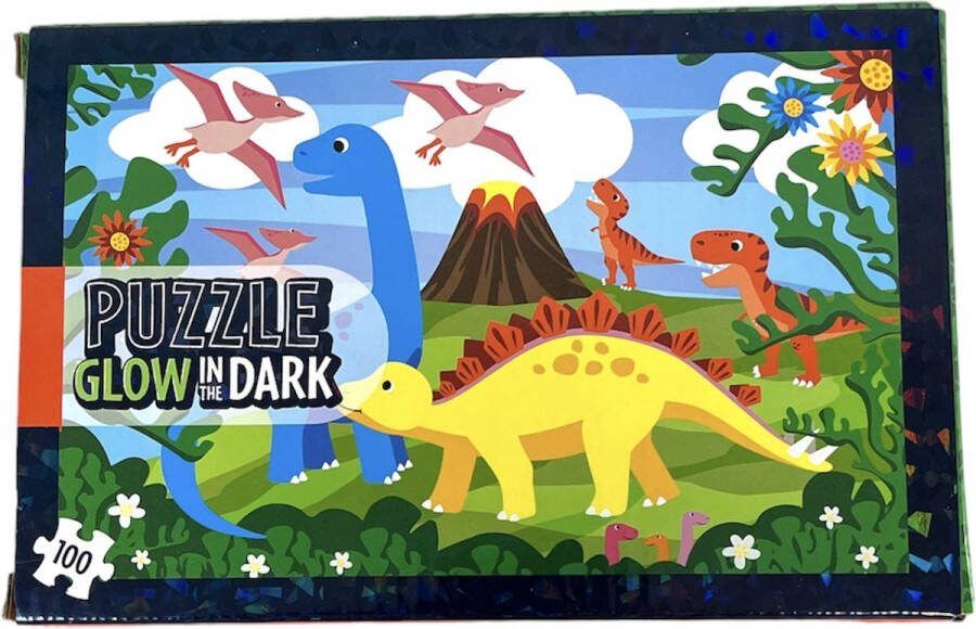 WIns-Holland B.V. Glow In The Dark Puzzel Dino 1 Puzzel van 100 Puzzelstukjes Kinderpuzzel Legpuzzels 45 x 30 cm Vanaf 3 Jaar Multi Kleuren