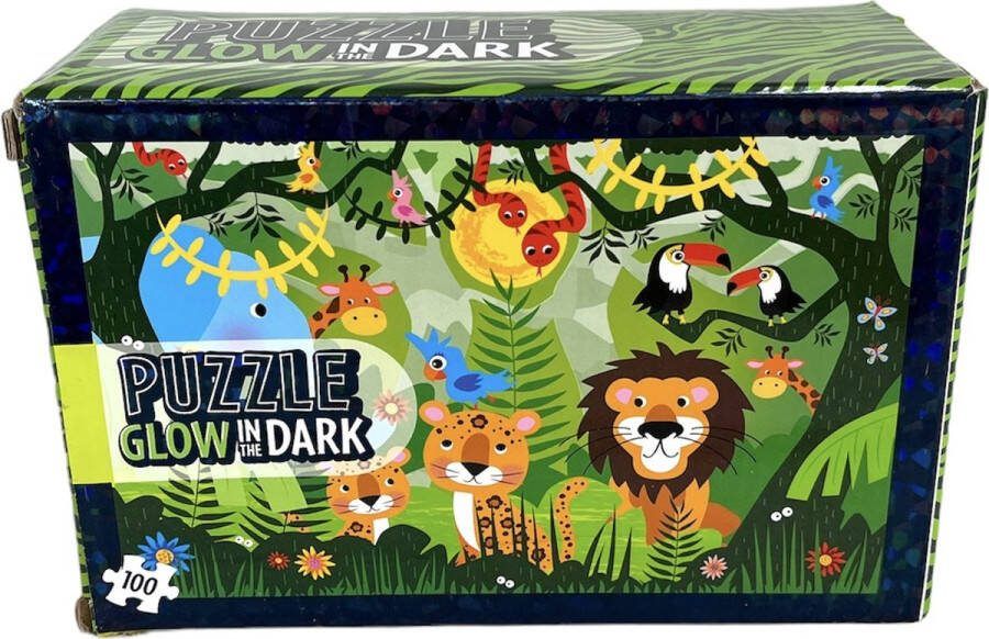 WIns-Holland B.V. Glow In The Dark Puzzel Jungle 1 Puzzel van 100 Puzzelstukjes Kinderpuzzel Legpuzzels 45 x 30 cm Vanaf 3 Jaar Multi Kleuren